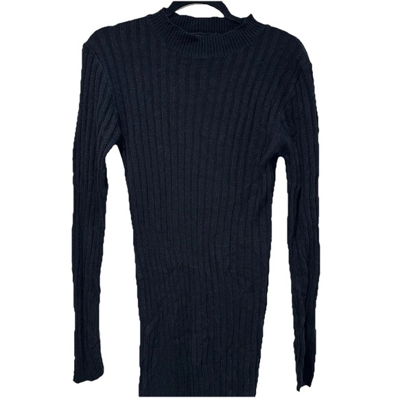 Brave Soul London Black Bodycon long sleeve ribbed dress side legs slit sz Large - Picture 2 of 7